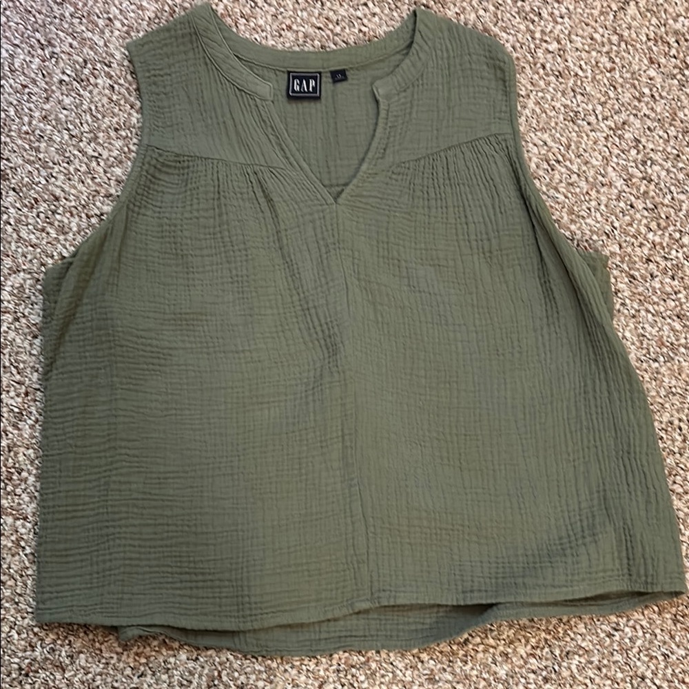 GAP Women's Twig Green Cotton Gauze Sleeveless Top - Large